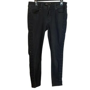 Indigo Rein Womens Black Lace Up Side Grommet Skinny Jeans Size 7 High Rise Edgy